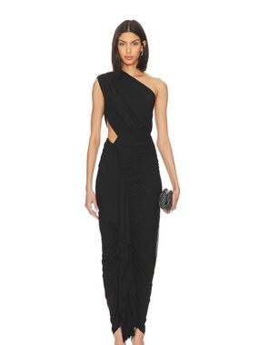 superdown Juliet Midi Dress in Black XXS One-Shoulder Cut-Out Revolve Evening